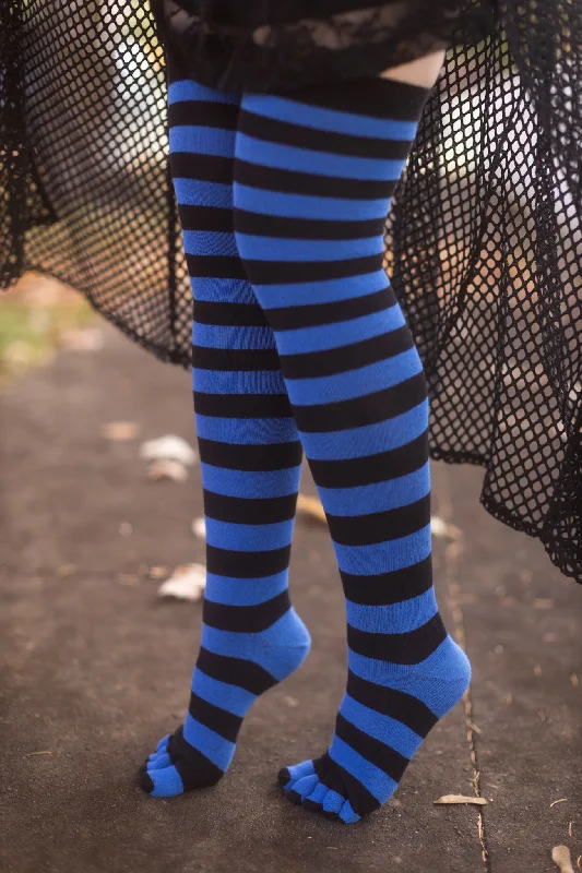 Cozy plush socks for winter nights-Striped Over the Knee Toe Socks