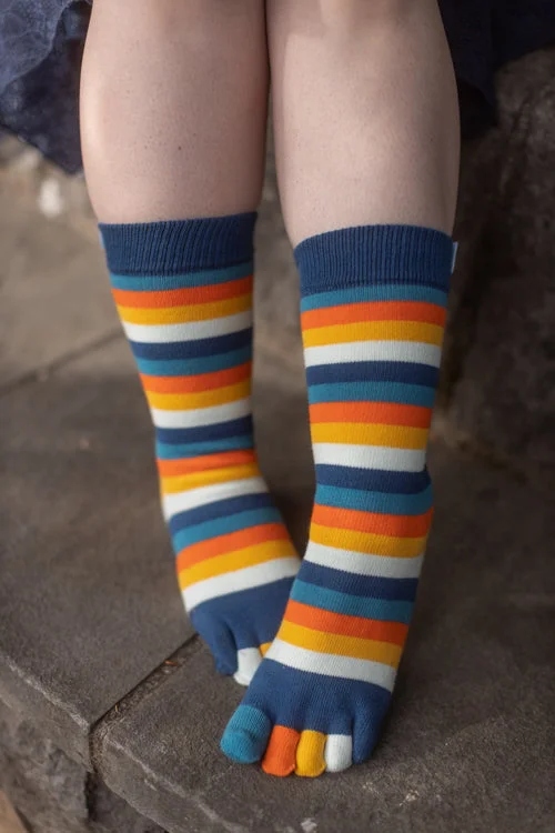 Custom embroidered ankle socks for gift-Stripy Crew Toe Socks