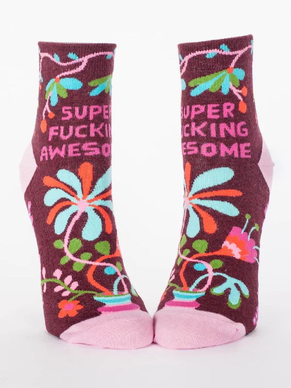 Custom embroidered ankle socks for gift-Super Fucking Awesome W-Ankle Socks