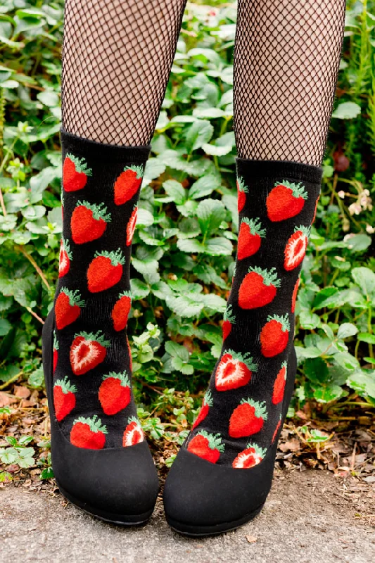 Minimalist white crew socks for sleek-Sweet Strawberries Crew