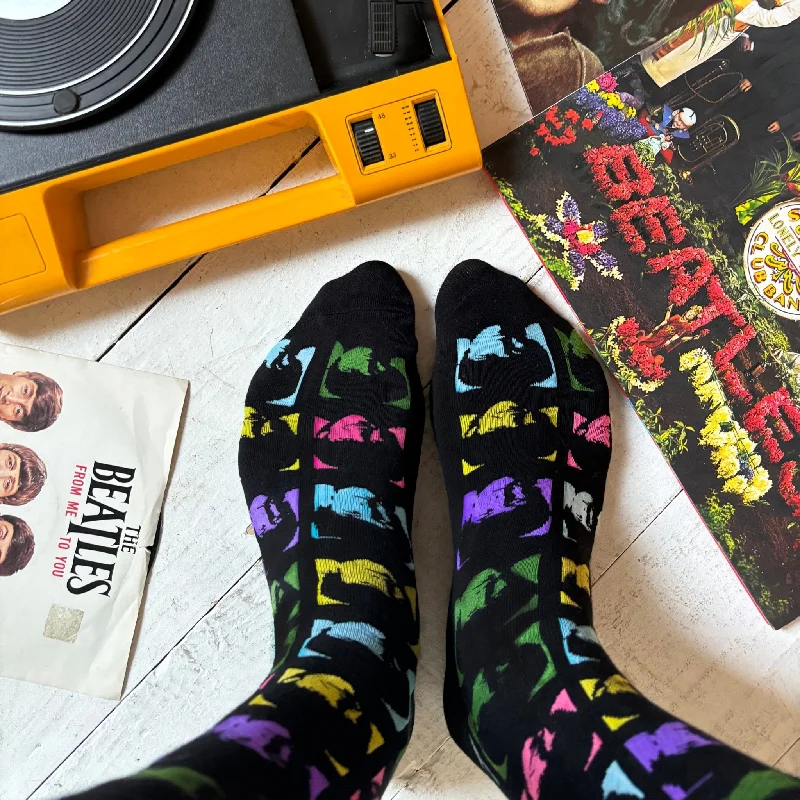 Large wool crew socks for cold-The Beatles Neon Faces Socks