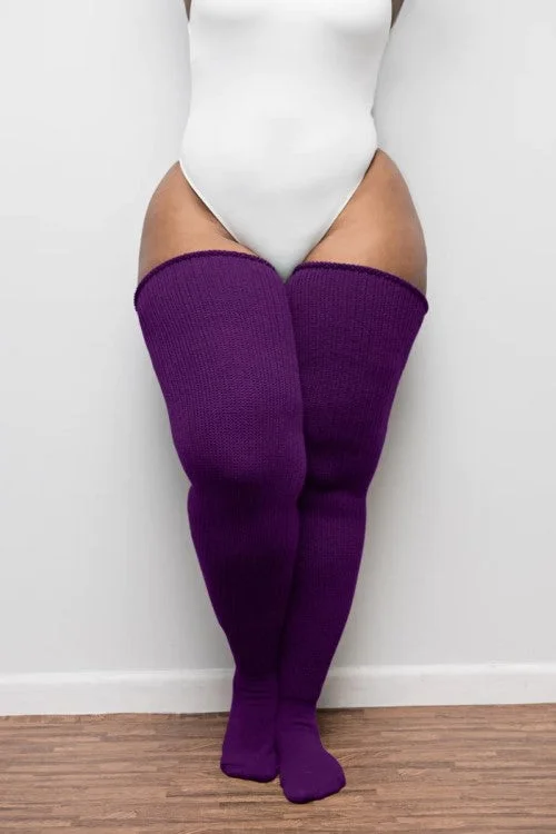 Contemporary ankle socks for women-Thunda Thighs Solid Thigh Highs