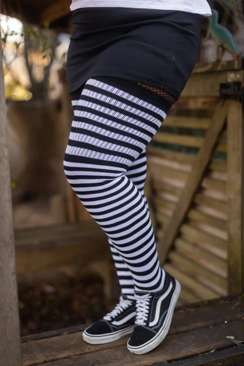 Organic bamboo socks for breathability-Thunda Thighs Striped Thigh Highs