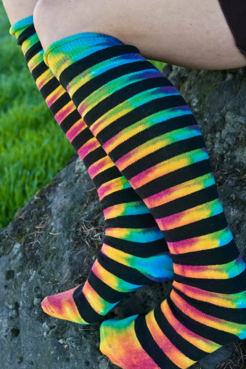 Breathable cotton socks for workouts-Tie Dye Striped Knees