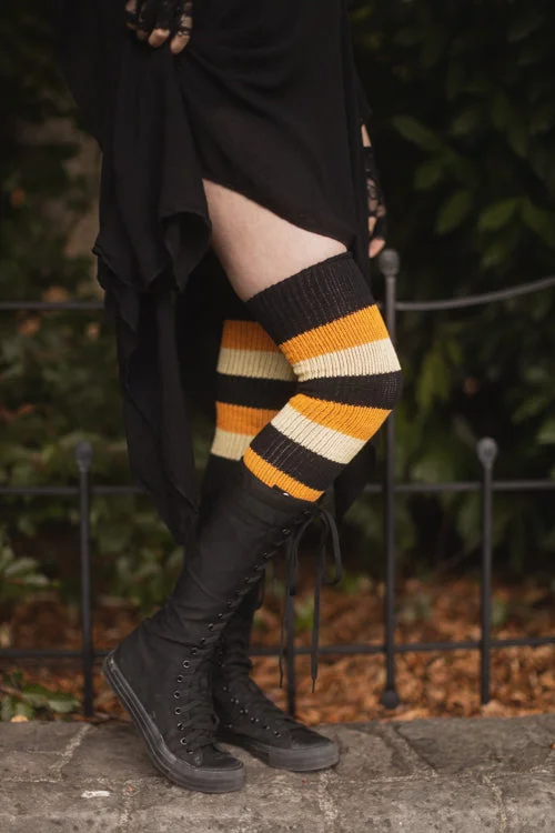 Lightweight cotton crew socks for summer-Trick or Treat Stripes Thigh High