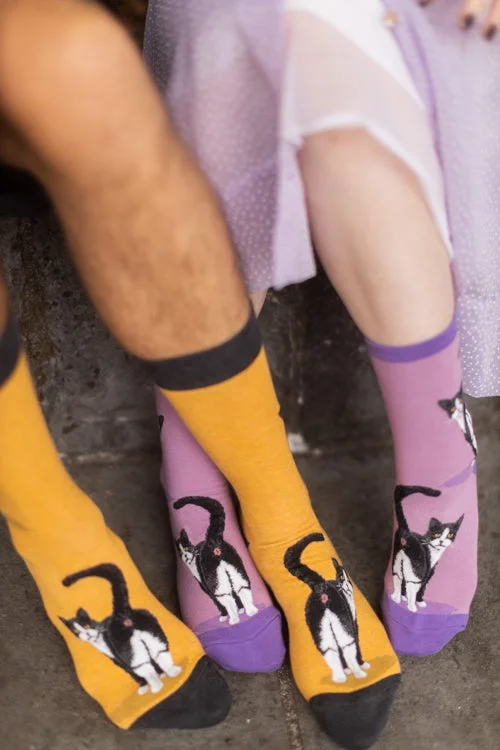 Custom logo ankle socks for events-Tuxedo Cat Butt Crew