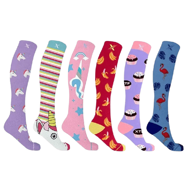 Small novelty ankle socks for fun-Unicorn Collection Compression Socks (6-Pairs)