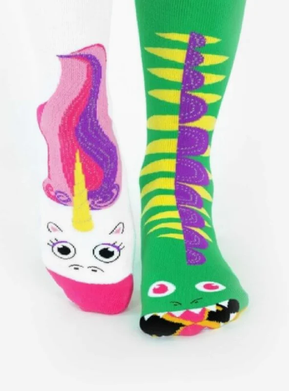 Luxury merino crew socks for premium-Unicorn & Dragon | Adult Socks| Fun Mismatched Socks