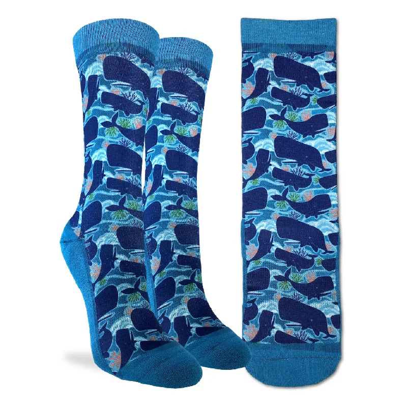 Small novelty crew socks for kids-POD OF WHALES ACTIVE SOCK