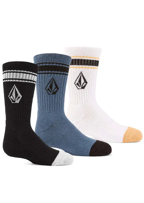 Non-slip crew socks for kids-Volcom Junior Full Stone Sock Multi Pack