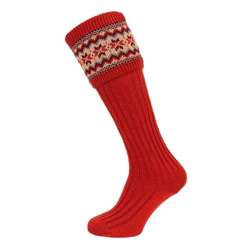 Custom knit ankle socks for special-William Powell Fairisle Ladies Merino Shooting Socks - Chestnut