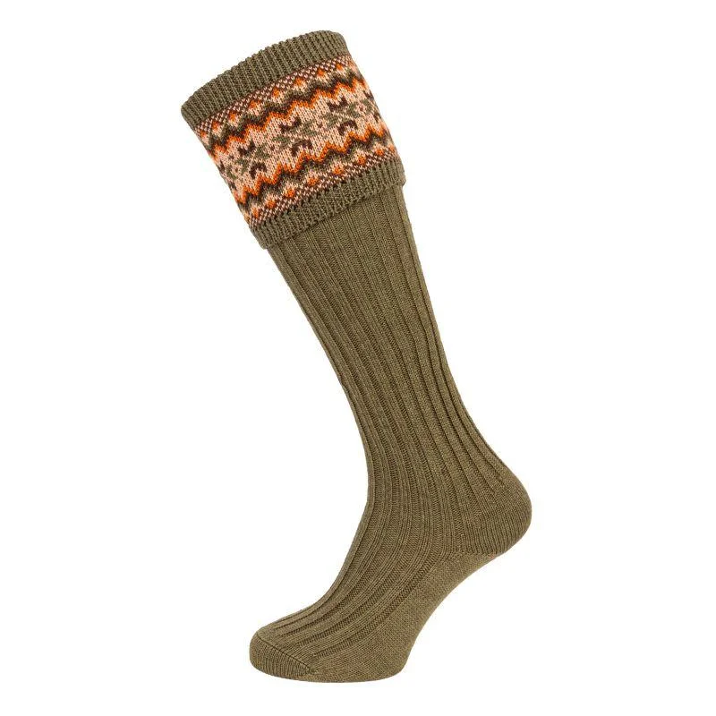 Long running socks for marathon-William Powell Fairisle Ladies Merino Shooting Socks - Dark Olive