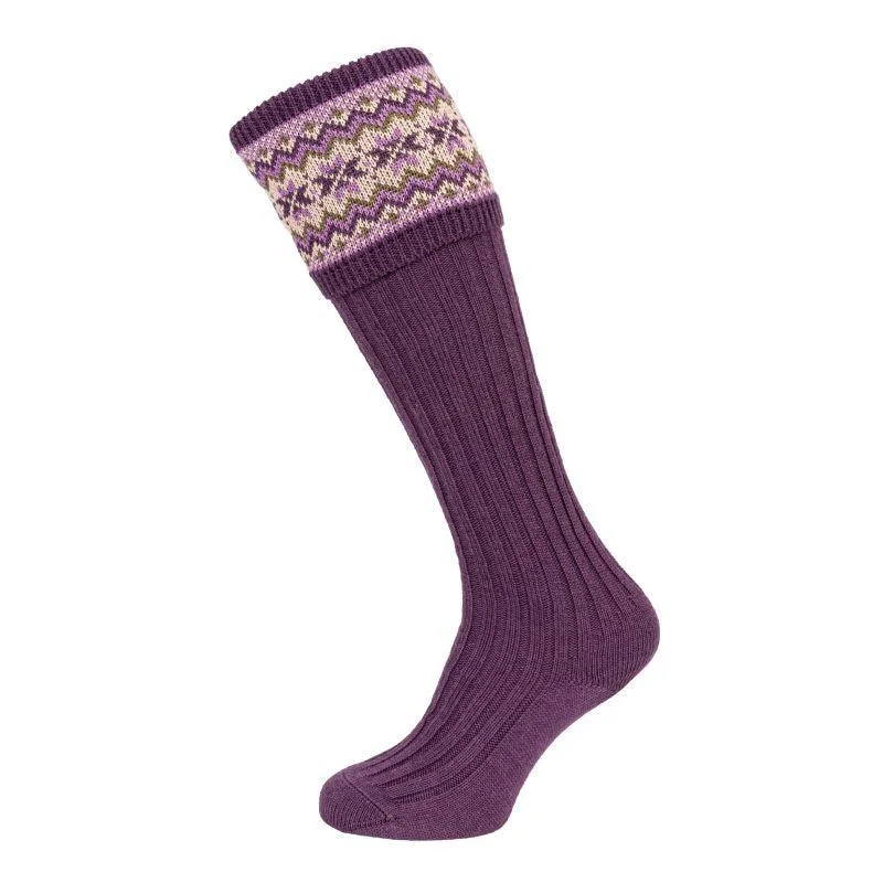 Organic bamboo socks for breathability-William Powell Fairisle Ladies Merino Shooting Socks - Thistle