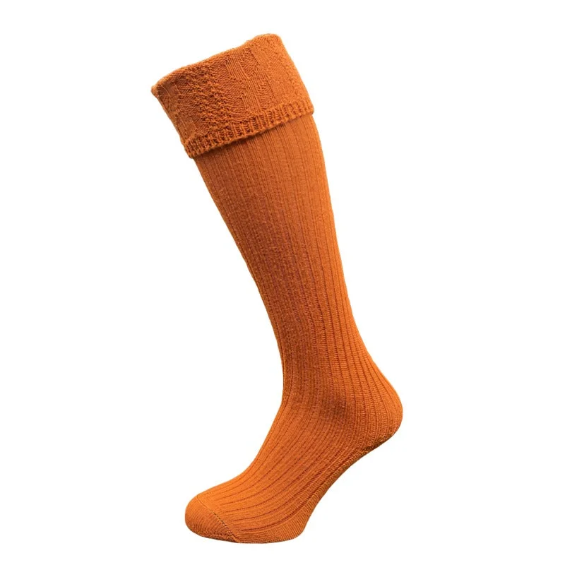 Luxury alpaca crew socks for comfort-William Powell Glenmore Ladies Shooting Socks - Burnt Orange