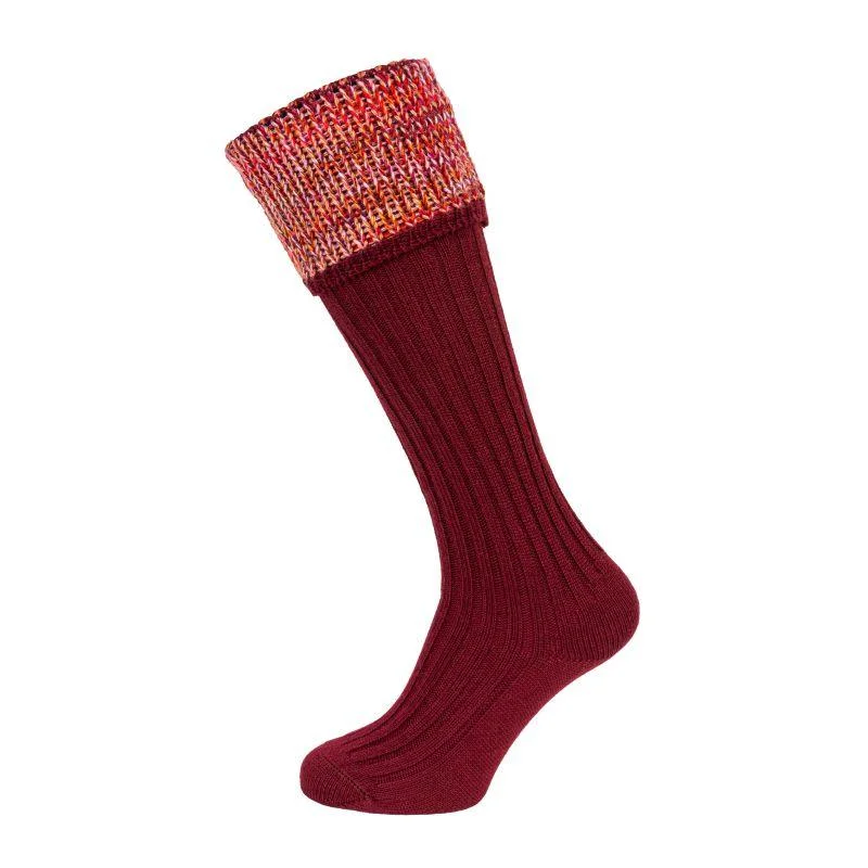 Rustic knitted crew socks for texture-William Powell Katrine Ladies Merino Shooting Socks - Burgundy