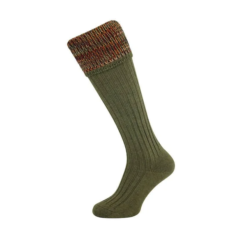 Rustic wool socks for cabin wear-William Powell Katrine Ladies Merino Shooting Socks - Dark Olive