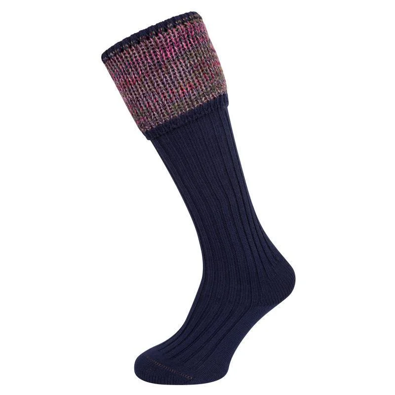 Large wool crew socks for cold-William Powell Katrine Ladies Merino Shooting Socks - Navy