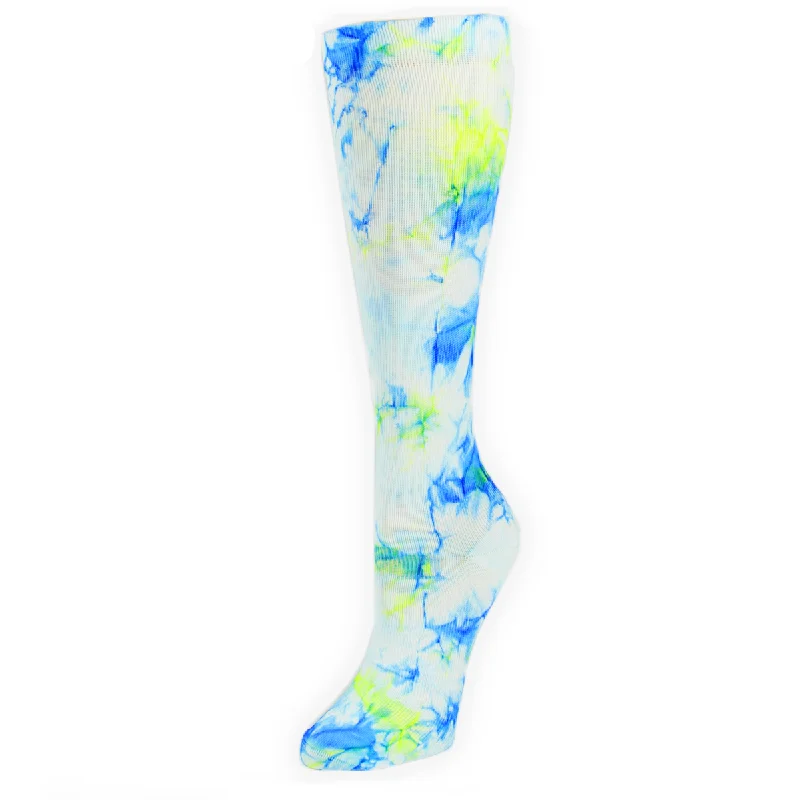 Luxury cashmere socks for comfort-Women's Blue & Green Tie-Dye Compression Socks 92100