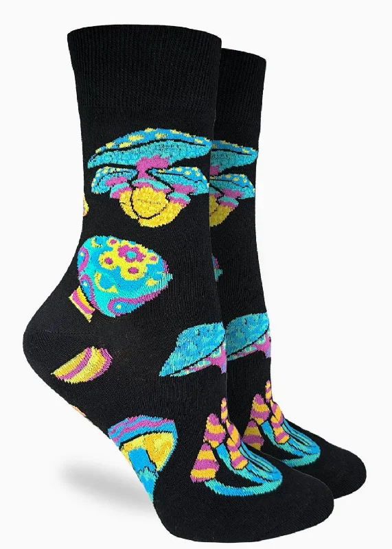 Custom design socks for teams-Women's Trippy Mushroom Crew Sock