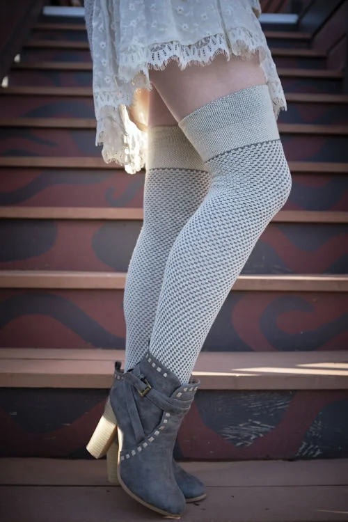 Large wool ankle socks for warmth-Wool Waffle Extraordinary Thigh High