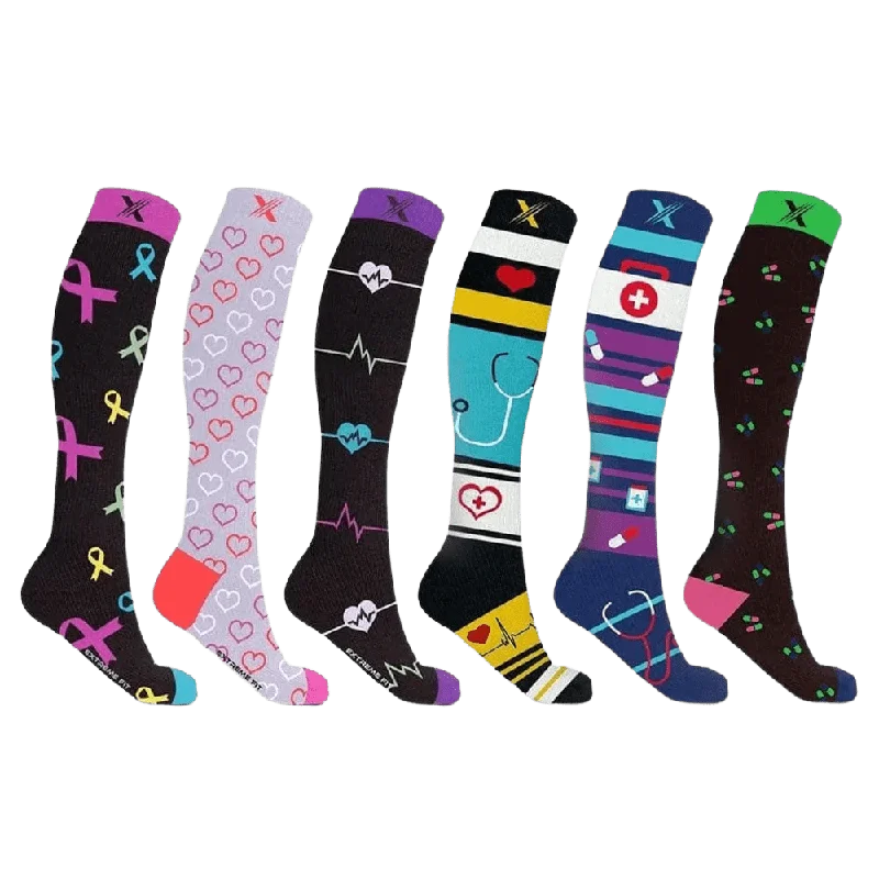 Cozy plush socks for winter nights-XTF Medical Prints Knee-High Compression Socks (6-Pairs)